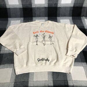 vs PINK halloween shirt LET’S GO GHOULS SKELETON CREW CAMPUS SWEATSHIRT MEDIUM